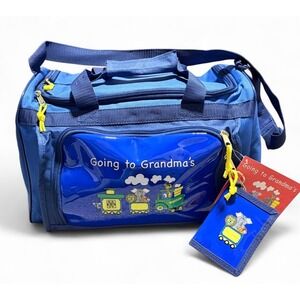 Going to Grandma's Kids Travel Bag Blue Train Luggage Set NWT Mercury Vintage